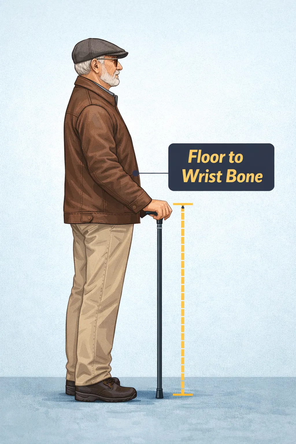 Diagram showing a man standing straight with a line measuring from floor to wrist bone