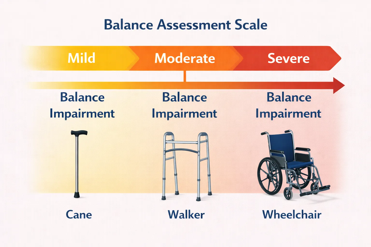 Balance assessment scale showing mild moderate and severe levels