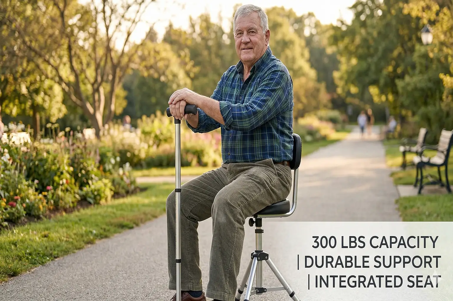 Heavy Duty Walking Cane With Seat for 300 Lbs